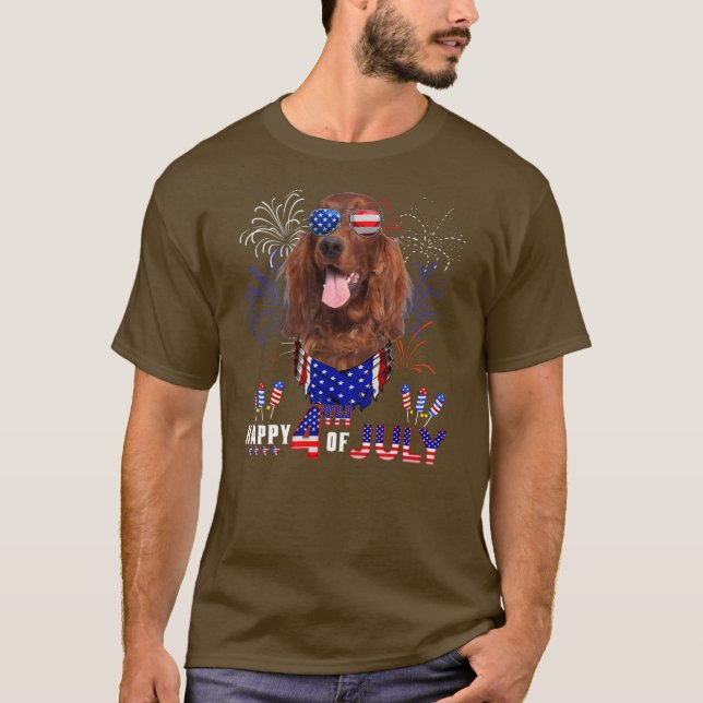 Happy 4th Of July American Flag Irish Setter T-Shirt (Front)