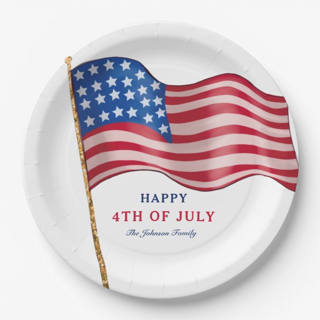 Happy 4th of July American Flag Paper Plates (Front)