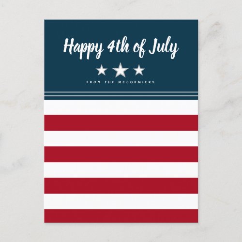 Happy 4th of July American Flag Patriotic Custom Holiday Postcard