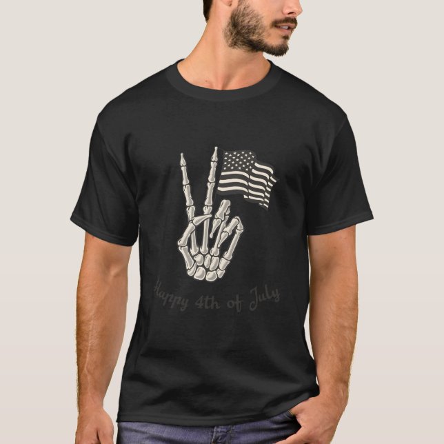 Happy 4Th Of July American Flag Peace Sign T-Shirt (Front)