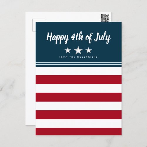 Happy 4th of July American Flag Personalized Postcard
