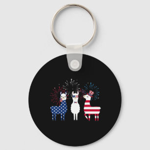 Happy 4th Of July American Flag Red White Llama An Keychain