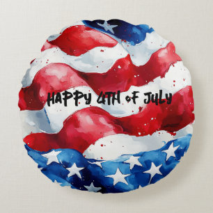 Happy 4th of July American Flag Round Pillow