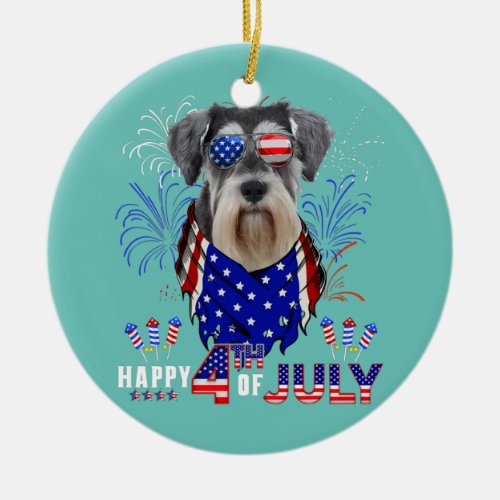 Happy 4th Of July American Flag Schnauzer Ceramic Ornament