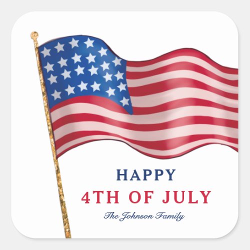 Happy 4th of July American Flag Square Sticker