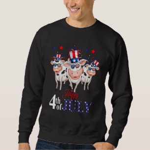 Happy 4th Of July American Flag Three Cute Cows Fi Sweatshirt
