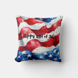 Happy 4th of July American Flag Throw Pillow
