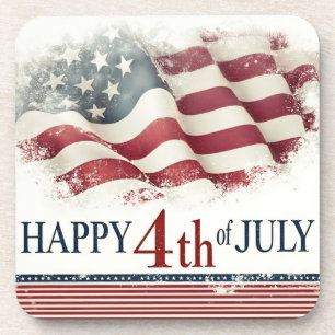 Happy 4th of July - American Flag Vintage Design Beverage Coaster