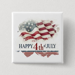 Happy 4th of July - American Flag Vintage Design Button