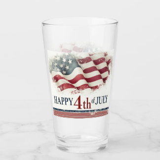 Happy 4th of July - American Flag Vintage Design Glass