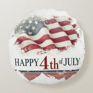 Happy 4th of July - American Flag Vintage Design Round Pillow
