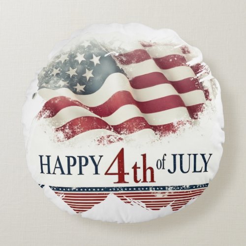 Happy 4th of July - American Flag Vintage Design Round Pillow