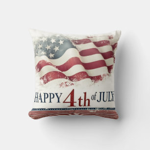 Happy 4th of July - American Flag Vintage Design Throw Pillow