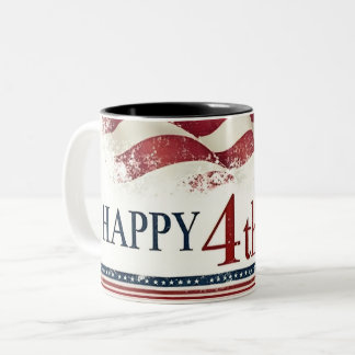 Happy 4th of July - American Flag Vintage Design Two-Tone Coffee Mug