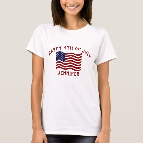 Happy 4th of July American Flag With Name T_Shirt