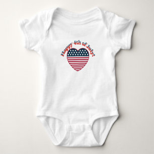 Happy 4th of July American Heart Shaped Flag Baby Bodysuit
