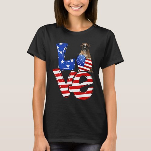 Happy 4th Of July American Love Brown Boxer Dog T_Shirt