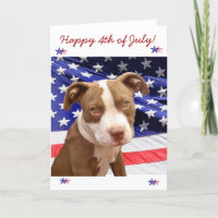 Happy 4th of July American Pitbull puppy card