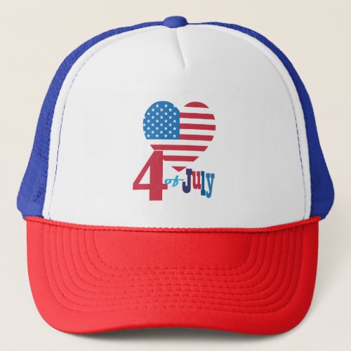 Happy 4th of July American USA Flag Heart Pattern Trucker Hat