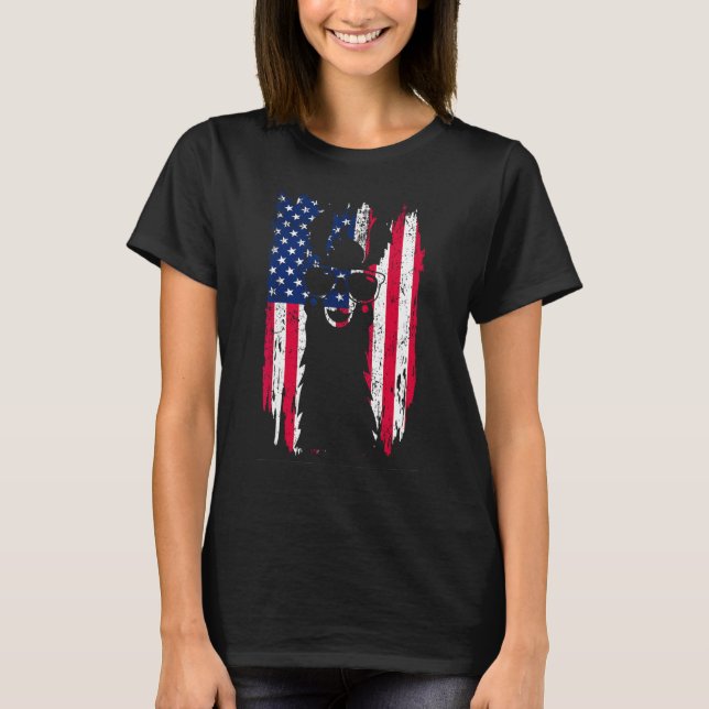 Happy 4th Of July American USA Flag Llama Alpaca S T-Shirt (Front)