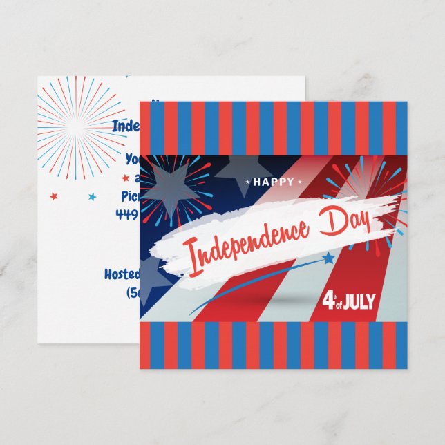 Happy 4th of July American USA Flag Personalize Invitation (Front/Back)