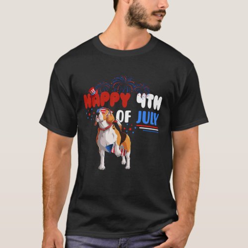 Happy 4th Of July Beagle America Flag Sunglasses  T_Shirt