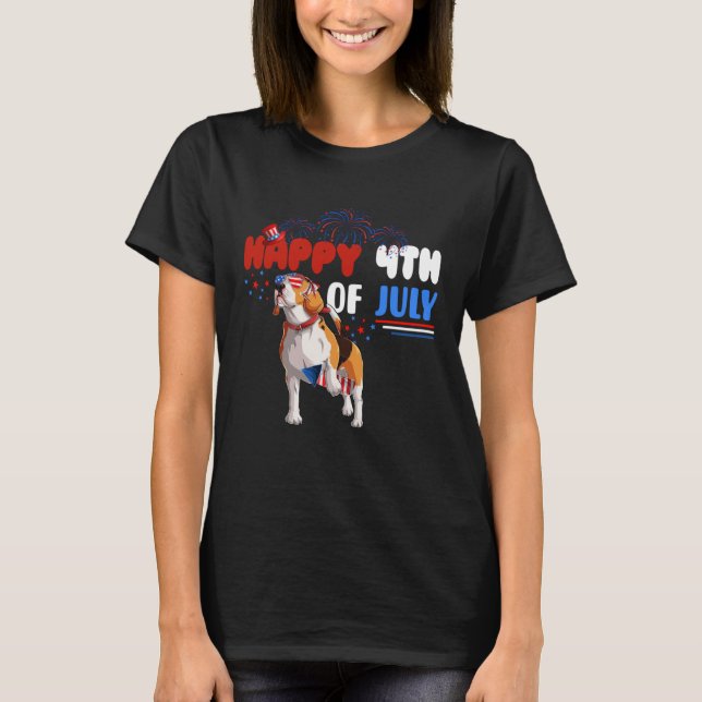 Happy 4th Of July Beagle America Flag Sunglasses T-Shirt (Front)