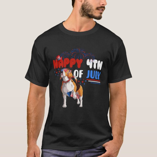 Happy 4th Of July Beagle America Flag Sunglasses T-Shirt (Front)