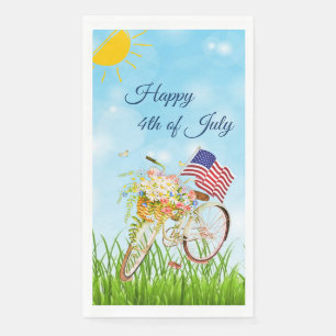 Happy 4th of July bike with flag Paper Guest Towels