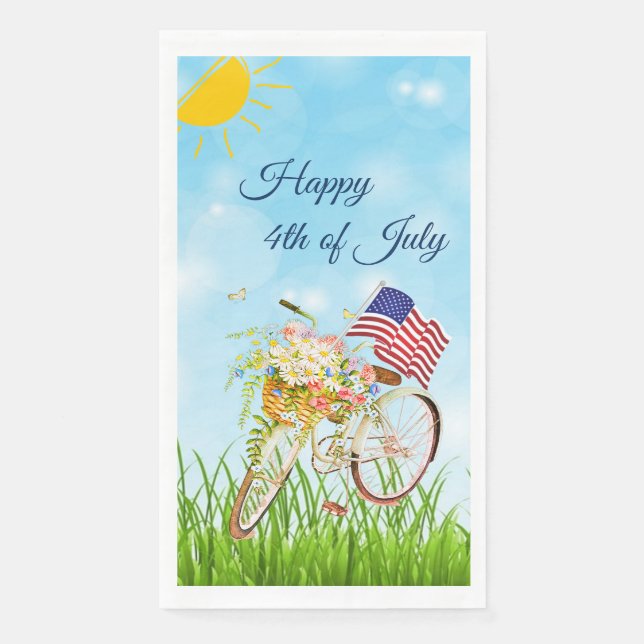 Happy 4th of July bike with flag   Paper Guest Towels (Front)