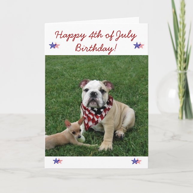 Happy 4th of July Birthday bulldog greeting card (Front)