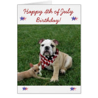 Happy 4th of July Birthday bulldog greeting card