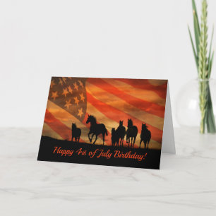 Happy 4th of July Birthday Card Horses and Flag