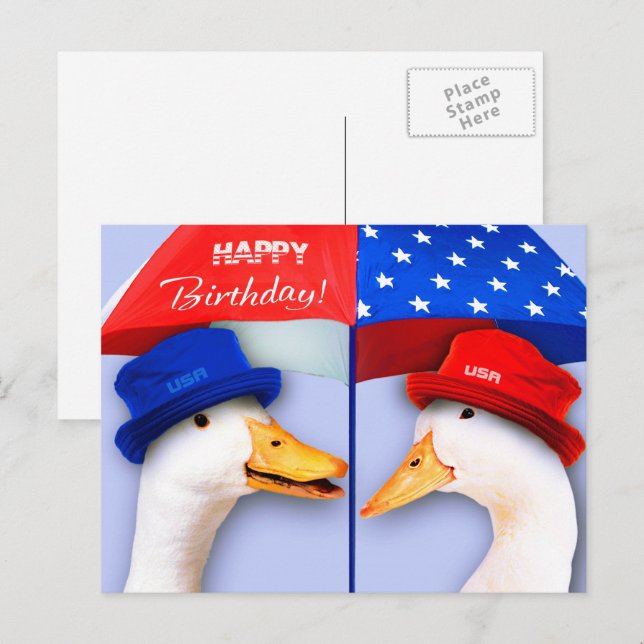 Happy 4th of July Birthday. Funny Patriotic Ducks  Postcard (Front/Back)