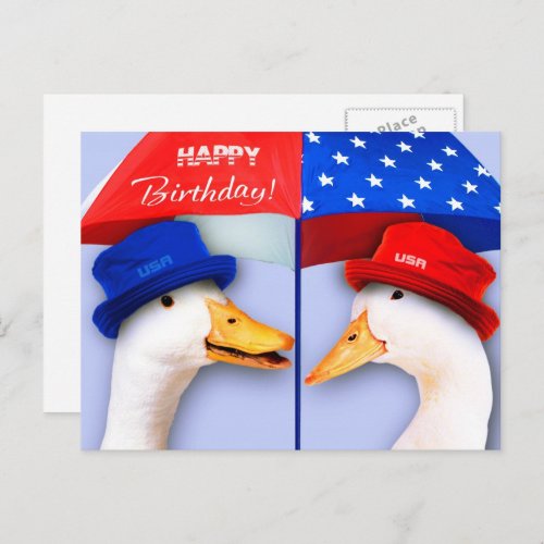 Happy 4th of July Birthday Funny Patriotic Ducks  Postcard
