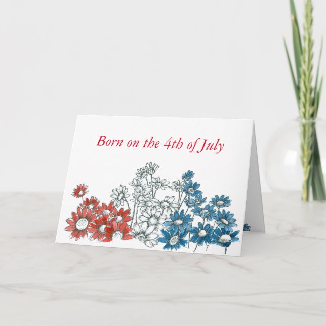 Happy 4th of July Birthday Red White Blue Daisy Card (Front)