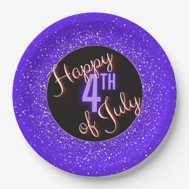 Happy 4th of July Brilliant Red White & Blue  Paper Plates (Front)