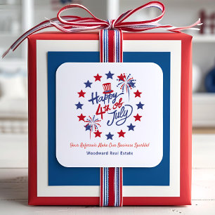 Happy 4th of July Business Sparkle Real Estate Square Sticker