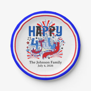 Happy 4th of July Celebration Custum Text Paper Plates