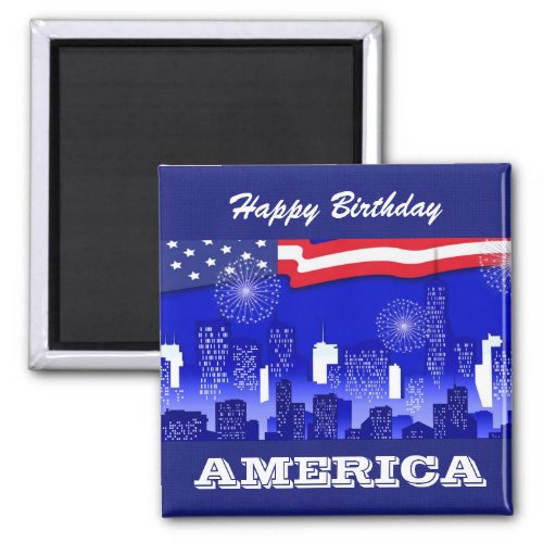 Happy 4th of July Cityscape and Fireworks  Magnet