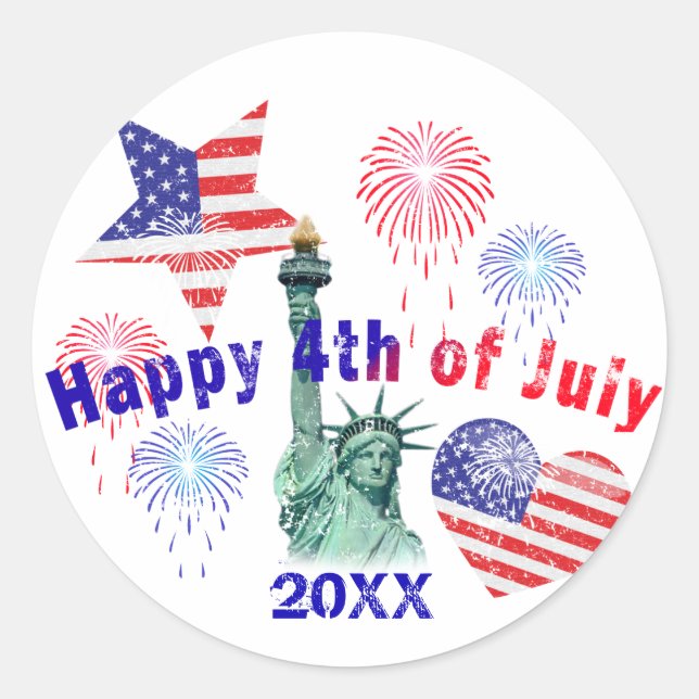 Happy 4th of July Classic Round Sticker (Front)