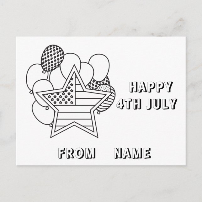 Happy 4th of July - Colorable Postcard for Kids (Front)