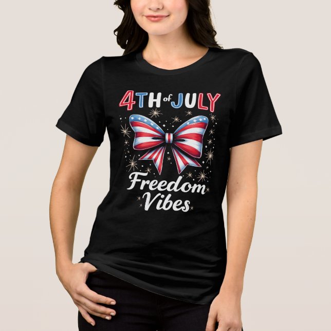 Happy 4th Of July Coquette Bow Fourth Of July Tri-Blend Shirt (Front)