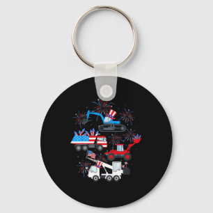 Happy 4th Of July Crane Truck Construction Toddler Keychain