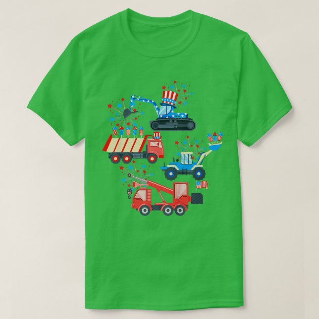 Happy 4th Of July Crane Truck Construction Toddler T-Shirt (Design Front)
