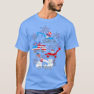 Happy 4th Of July Crane Truck Construction Toddler T-Shirt