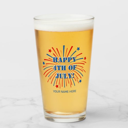 Happy 4th of July custom name beer glass gift