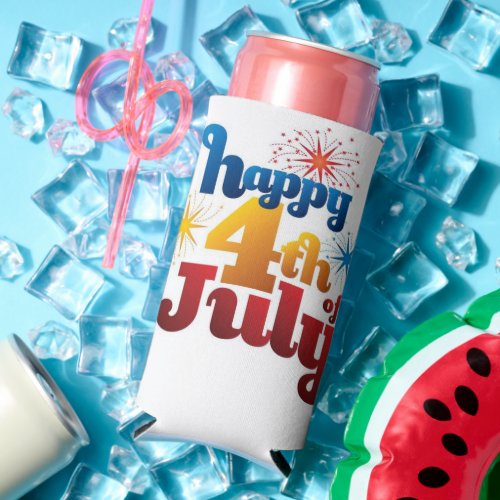 Happy 4th of July Custom Name Tall Seltzer Can Cooler