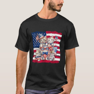 Happy 4th Of July Cute Cat Kitten American Flag f T-Shirt