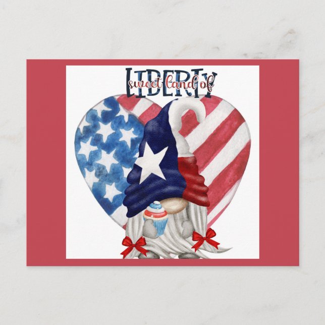 Happy 4th of July Cute Gnome Liberty Cupcake Postcard (Front)
